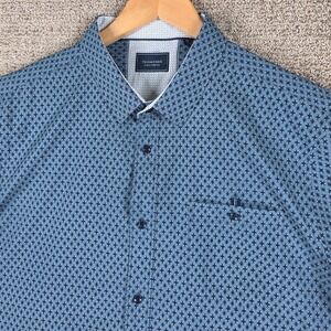 7 Diamonds 4 Way Stretch Blue Geometric Short Sleeve Button Down Shirt XXL Mens